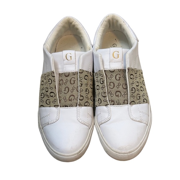 GUESS Women's White & Gold Faux Leather LOGO Comfortable Slip On Shoe-Size 8.5 - Picture 2 of 14